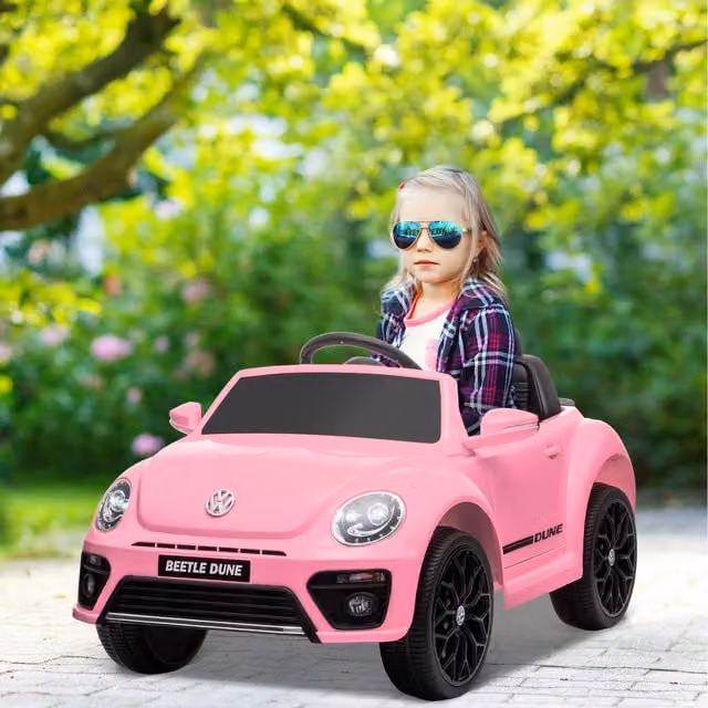 AIYAPLAY Licensed Volkswagen Beetle 12V Electric Ride on Car, Pink