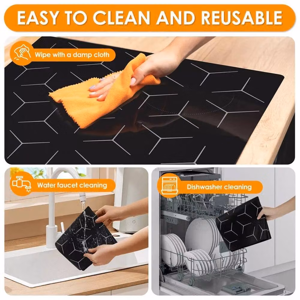 PAWNORA Black Induction Hob Protector Mat W: 60 cm, D: 52 cm – 3