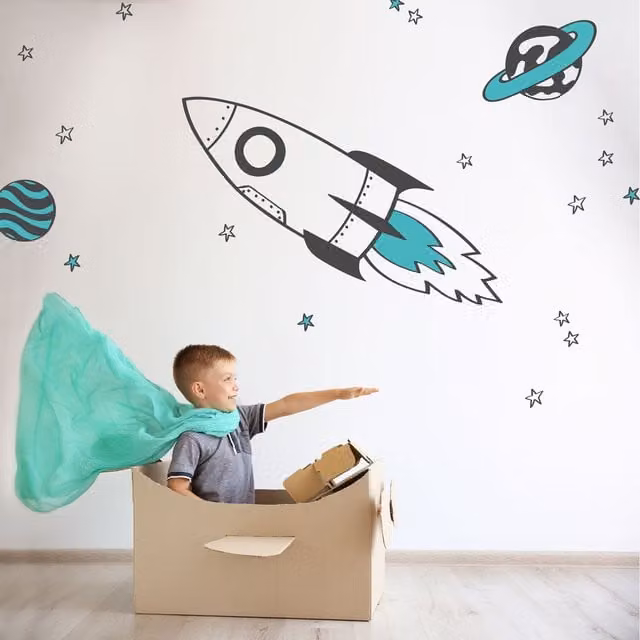 Stickerscape Rocket and Stars Blue Adhesive Wall Sticker Pack for Children
