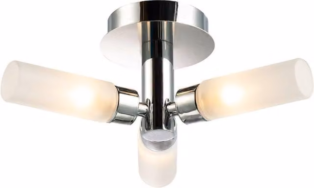 Happy Homewares Modern Chrome IP44 Rated Bathroom Ceiling Light with White Glass Cylinder Shades in Silver