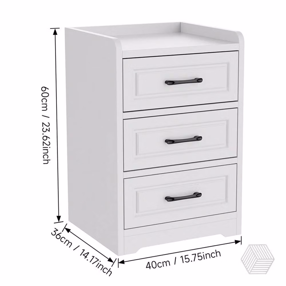 FORGEVIO White Solid Oak 3 Drawer Bedside Cabinet with Dovetail Construction – 2
