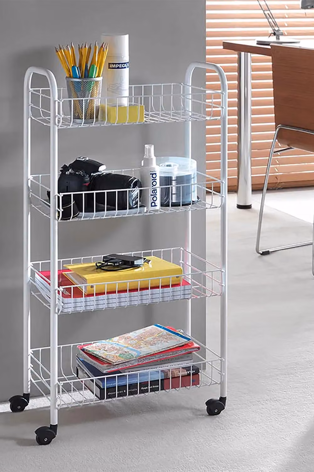 Metaltex Pisa 4-Tier Metal Trolley with Wheels, White, W/D/H: 41 x 23 x 84 cm – 3