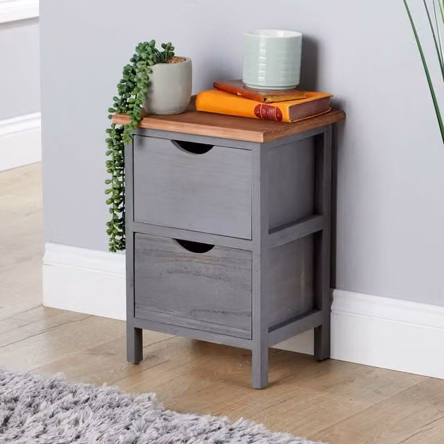 Home Source Hemsby Grey Chest with Natural Wood Top