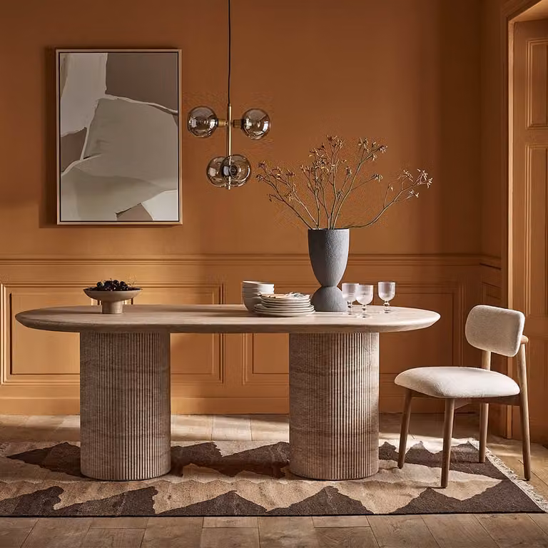 Atkin and Thyme Raina Oval Dining Table in Beige Travertine Finish, Width: 200 cm