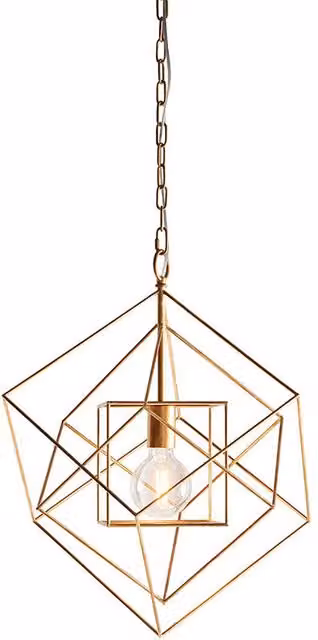 Loops Medium Angular Ceiling Pendant Light in Gold and Brass with Multicolour Glass, Dimmable and Height Adjustable