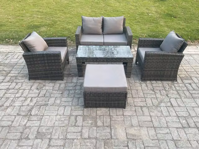 Fimous 5 Seater Outdoor Rattan Garden Furniture Set in Dark Grey with Coffee Table and Ottoman