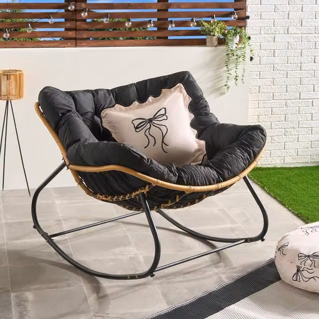 OHS Bali Garden Rocking Chair with Metal Frame and Cushions in Black