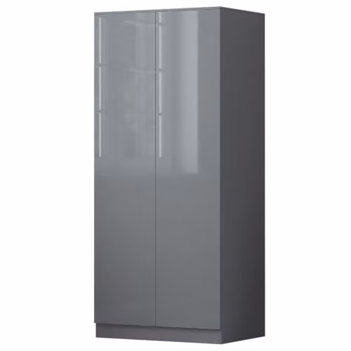 FWStyle Stora Grey Gloss 2 Door Double Wardrobe with Soft Close and Push to Open, H 180 x W 80 x D 50 cm