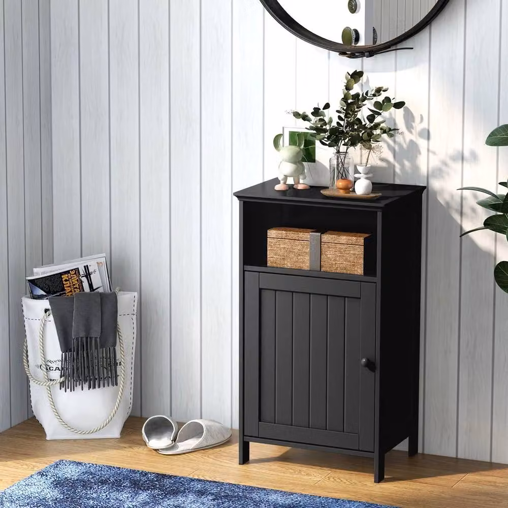 VOGREX Black Modern Freestanding Bathroom Floor Cabinet with Hinged Door and Internal Shelves – 5