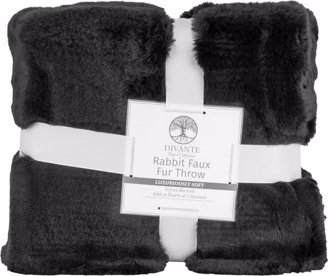 Divante Black Faux Fur Rabbit Throw