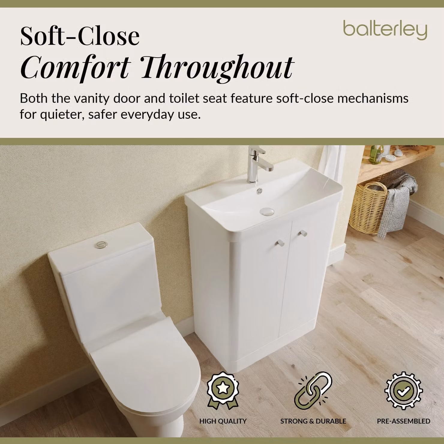Balterley White Glossy 2 Door Freestanding Bathroom Vanity Unit with Soft Close Doors, Width: 57.9 cm – 3