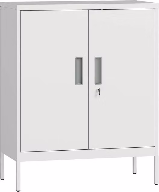 Rolipo Lockable Metal Storage Cabinet with Adjustable Shelves and Hinged Doors in White