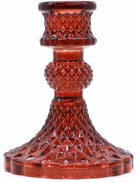 KDMD Vintage Red Geometric Glass Taper Candle Holder – 1