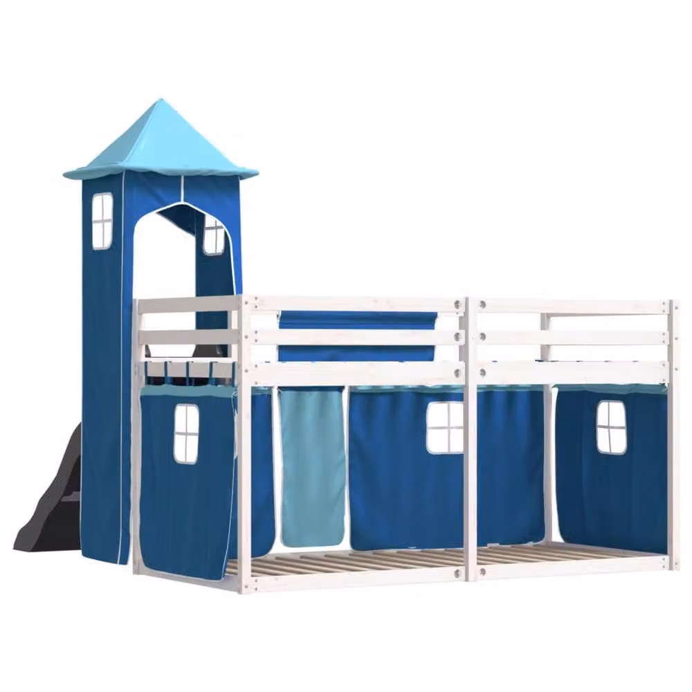 Berkfield Home Elegant Bunk Bed with Slide and Curtains in Blue, Solid Pine Wood, W/D/H: 90 x 200 cm – 4