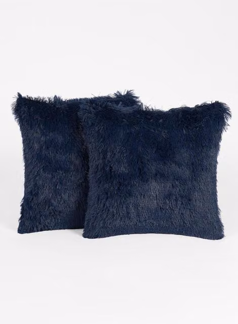 Sienna Pack of 2 Blue Plush Coral Fleece Square Cushion Covers, 45 x 45 cm