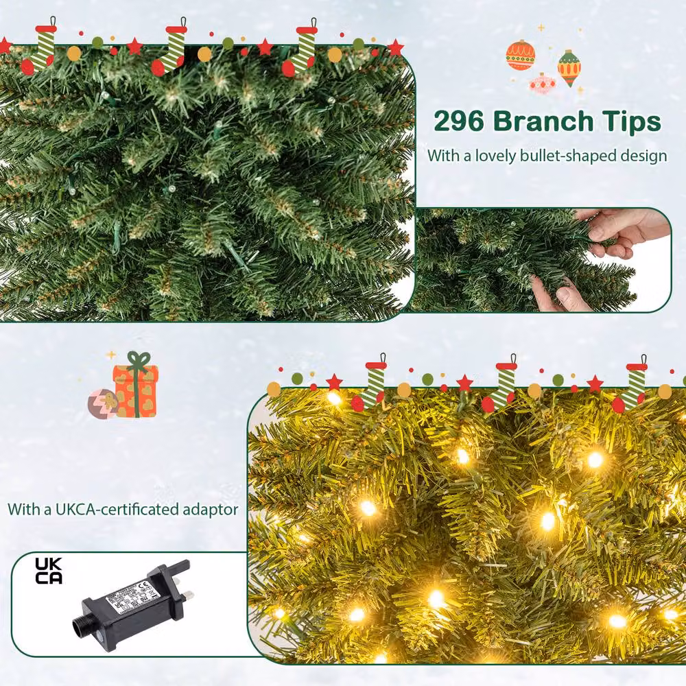 Gymax 150 cm Pre-lit Artificial Christmas Tree with 150 LED Lights in Green – 3
