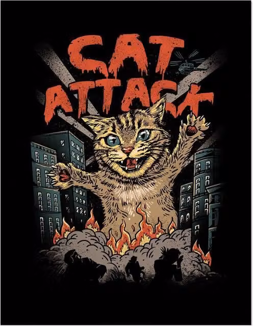 Vincent Trinidad Cat Attack Multicolour Paper Poster Print in Black – 1
