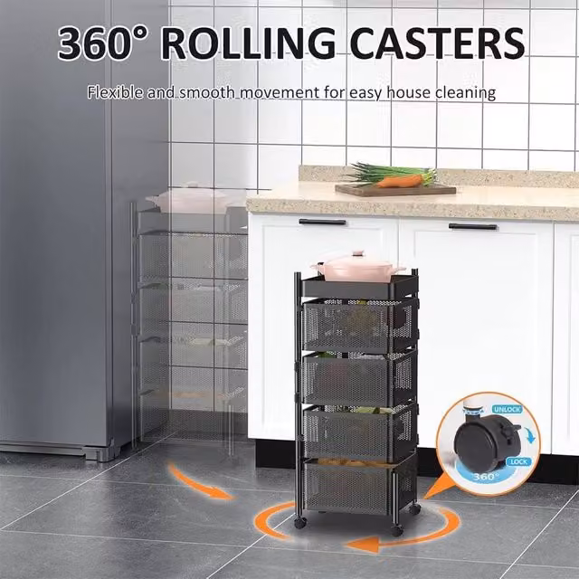 EONLION 4 Tier Rotating Kitchen Storage Trolley Cart in Black – 1