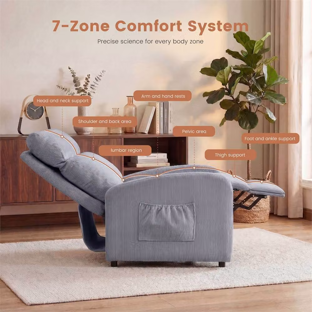 EONLION Grey Push Back Recliner Chair with Armrests and Lumbar Support, Width: 100 cm – 4