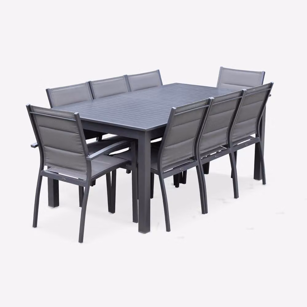 Sweekeek 8-Seater Extendable Aluminium Garden Table and Chairs Set in Dark Grey – 2