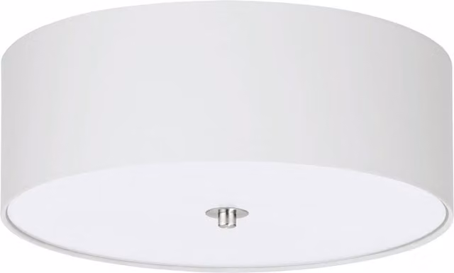 Loops Flush Ceiling Light in Satin Nickel and White Fabric with Glass, E27 3x60W