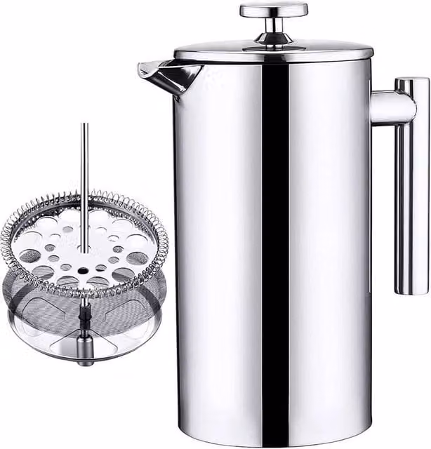 KORVIXA Double Wall Cafetiere Filter Coffee Maker Plunger in Silver – 1