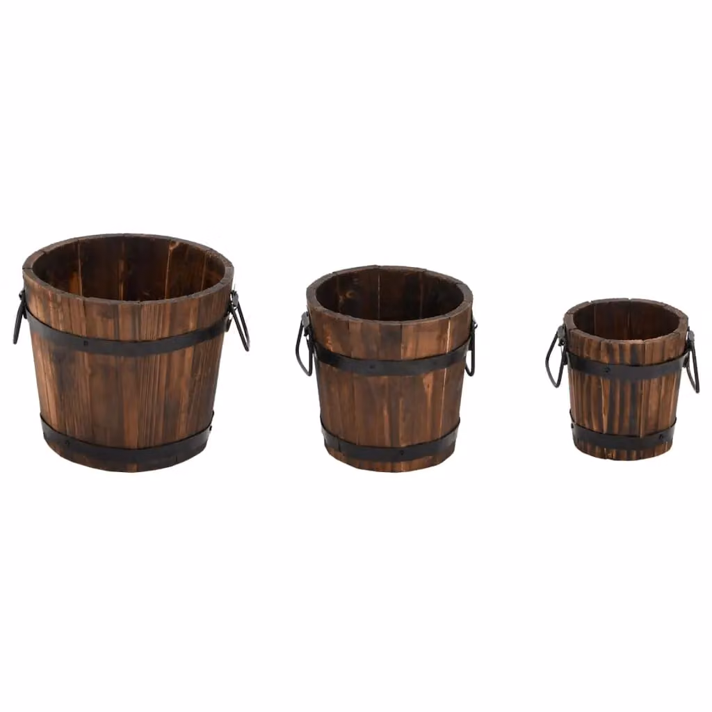 Berkfield Home 3 Piece Solid Wood Fir Bucket Planter Set in Brown – 2