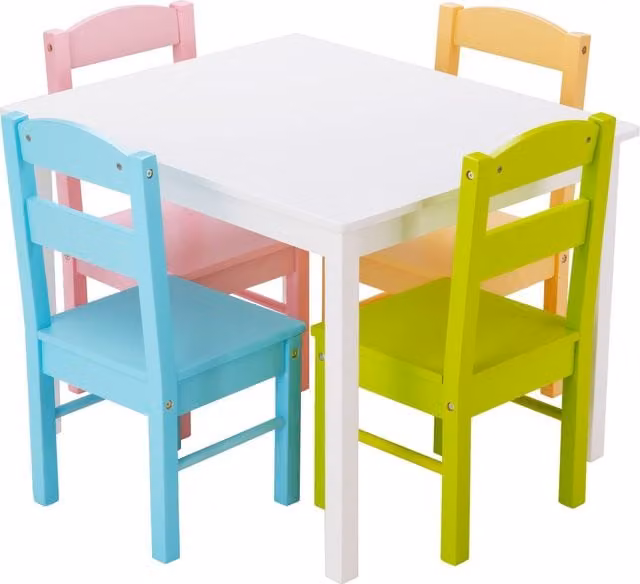 Gymax Childrens Activity Table and 4 Chairs Set in White and Multicolour