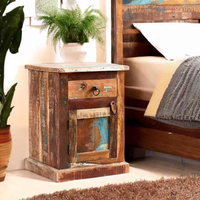 IH Design Ted Reclaimed Boat Bedside Table in Brown
