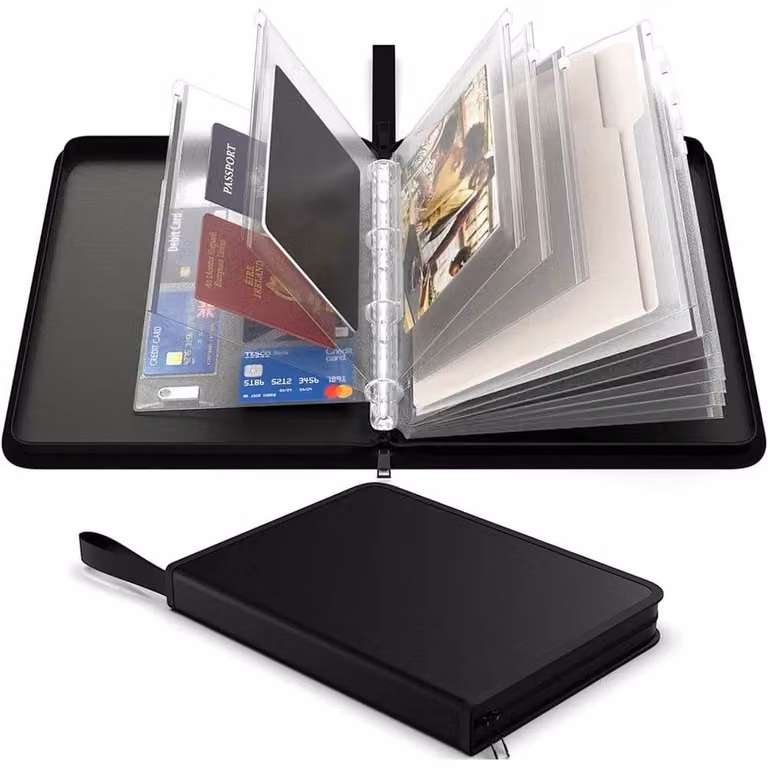 FLAVORA Black Fireproof Document Bag and A4 File Folder with Zip Closure