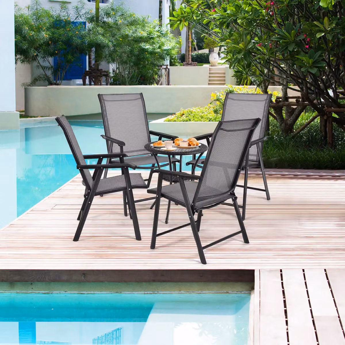 Costway Set of 4 Grey Folding Garden Chairs in Fabric and Metal – 8