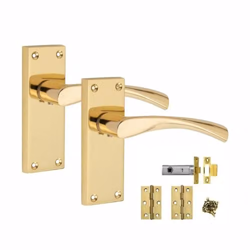 Golden Grace Victorian Scroll Astrid Door Handles Latch in Polished Brass and Gold