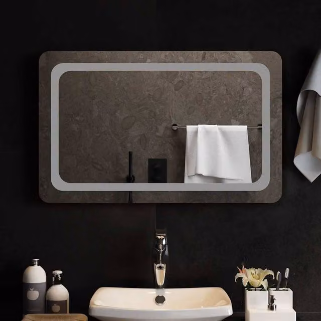 Berkfield Home LED Rectangular Wall Mounted Bathroom Mirror in Clear, W: 80 cm, H: 50 cm
