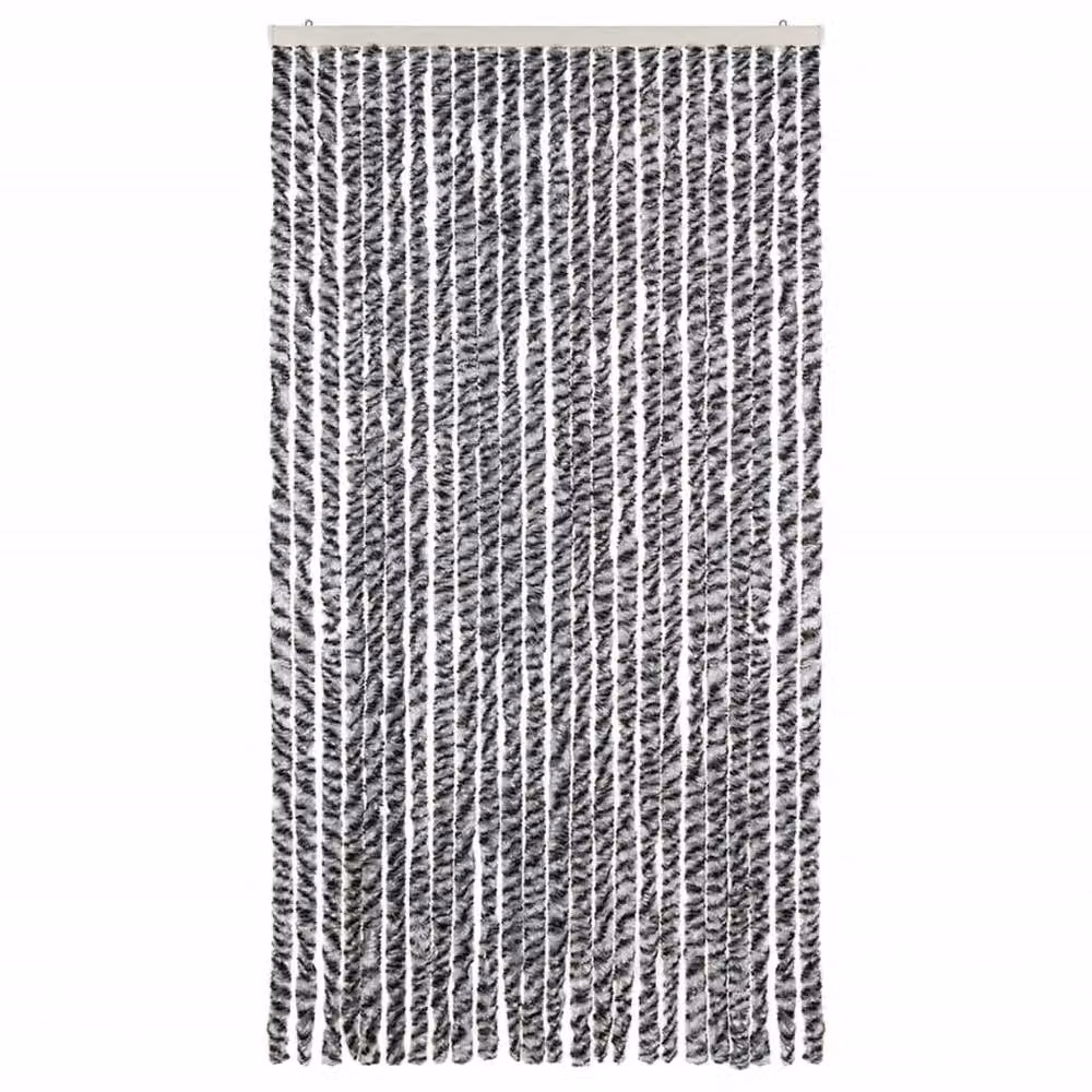 Berkfield Home Striped Chenille Thermal Insulating Fly Curtain in Grey, Black and White, W: 100 cm, H: 200 cm – 3