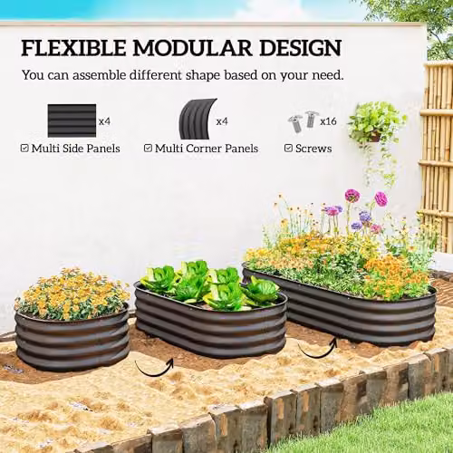 Outsunny Galvanised Steel Raised Garden Bed Planter in Grey, W: 62 cm, D: 62 cm, H: 30 cm – 3