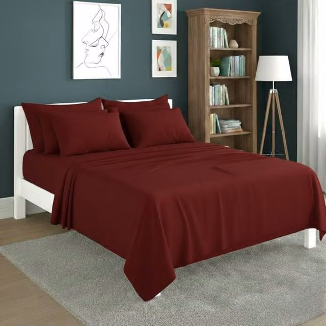 Snug City Red Plain Poly Cotton Easy Care Fitted Sheet and Matching Pillowcase Set, Super King – 1
