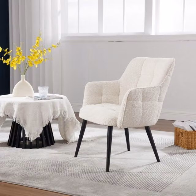 Home Source Bouclé Fabric Armchair in Cream/Beige – 1