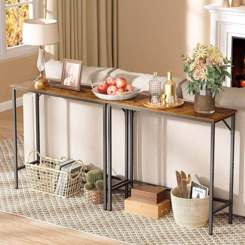 FORGEVIO Slim Console Table, Rustic Brown, W/D/H: 75 x 24 x 75 cm – 2