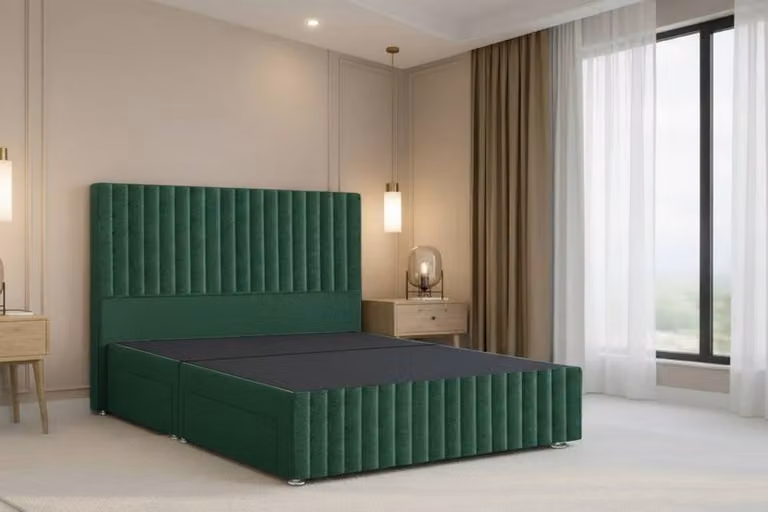 Chester & Oakley Ravello Plush Velvet Divan Bed in Green, King Size, W/D/H: 180 x 200 x 30.48 cm