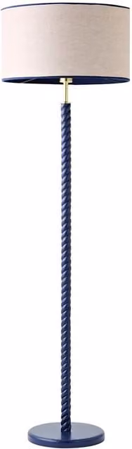 Amara Navy Twist Floor Lamp with Blue and Beige Fabric Shade