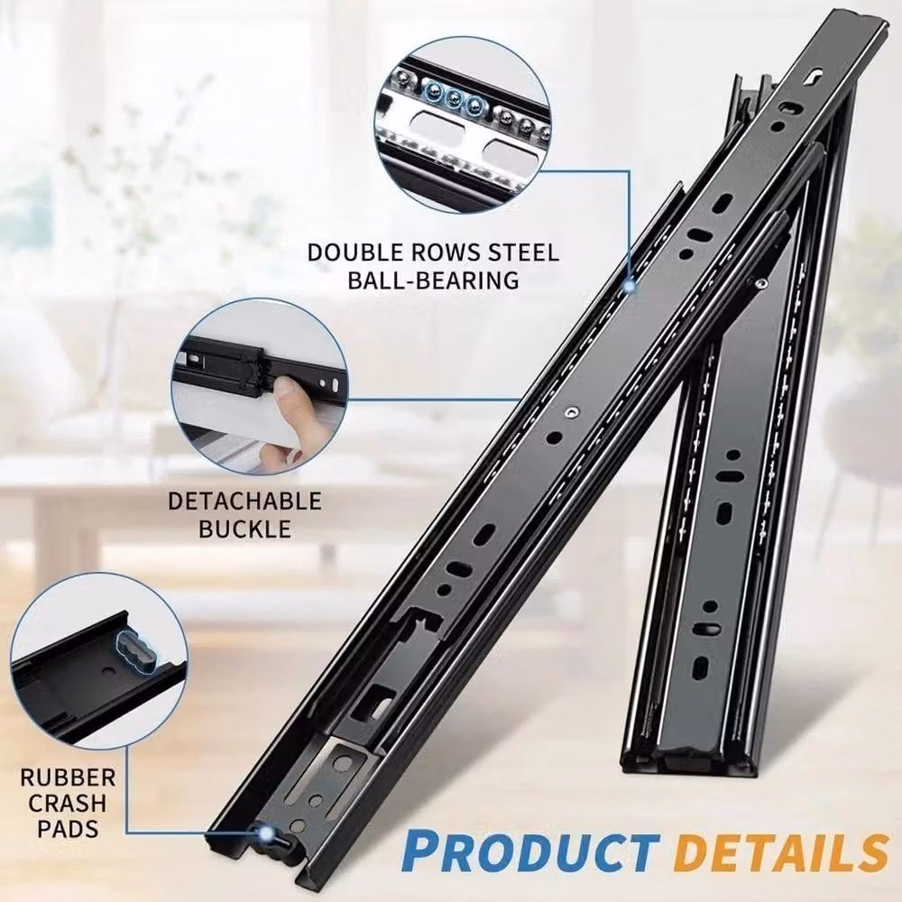 Nordara 3 Pairs of Heavy Duty Full Extension Ball Bearing Drawer Runners in Black, Length: 45.72 cm – 3