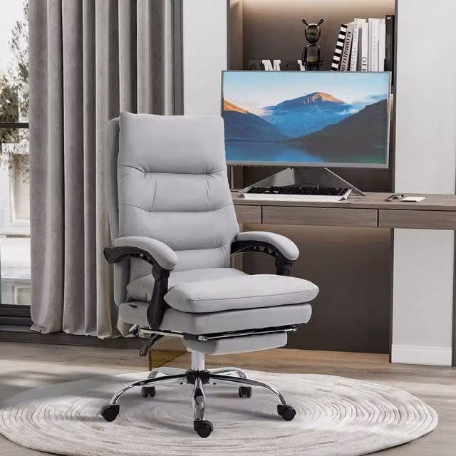 Vinsetto Grey Synthetic Leather Massage Executive Office Chair with Footrest, Armrests and Castors