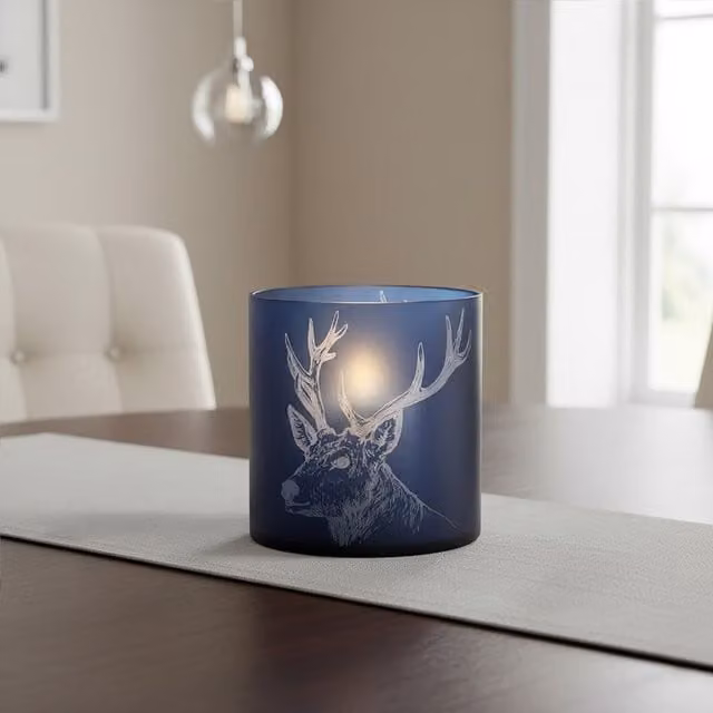 Orsina Blue Glass Stag Candle Holder for Pillar or Taper Candles – 1