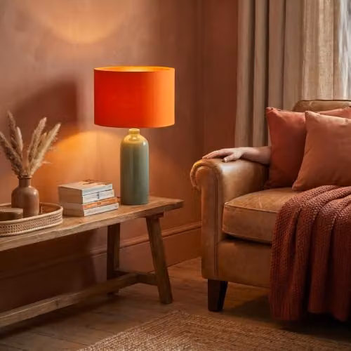 Happy Homewares Orange Cotton Blend Drum Lamp Shade W/D/H: 30 x 30 x 20 cm – 2