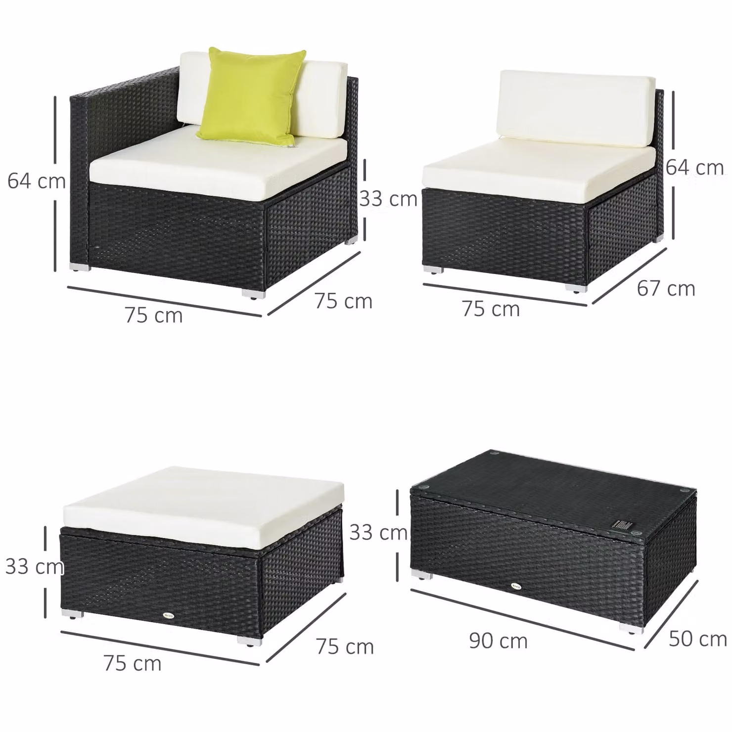 Outsunny 5 Piece Black Rattan and Metal Wicker Sectional Sofa Set – 4