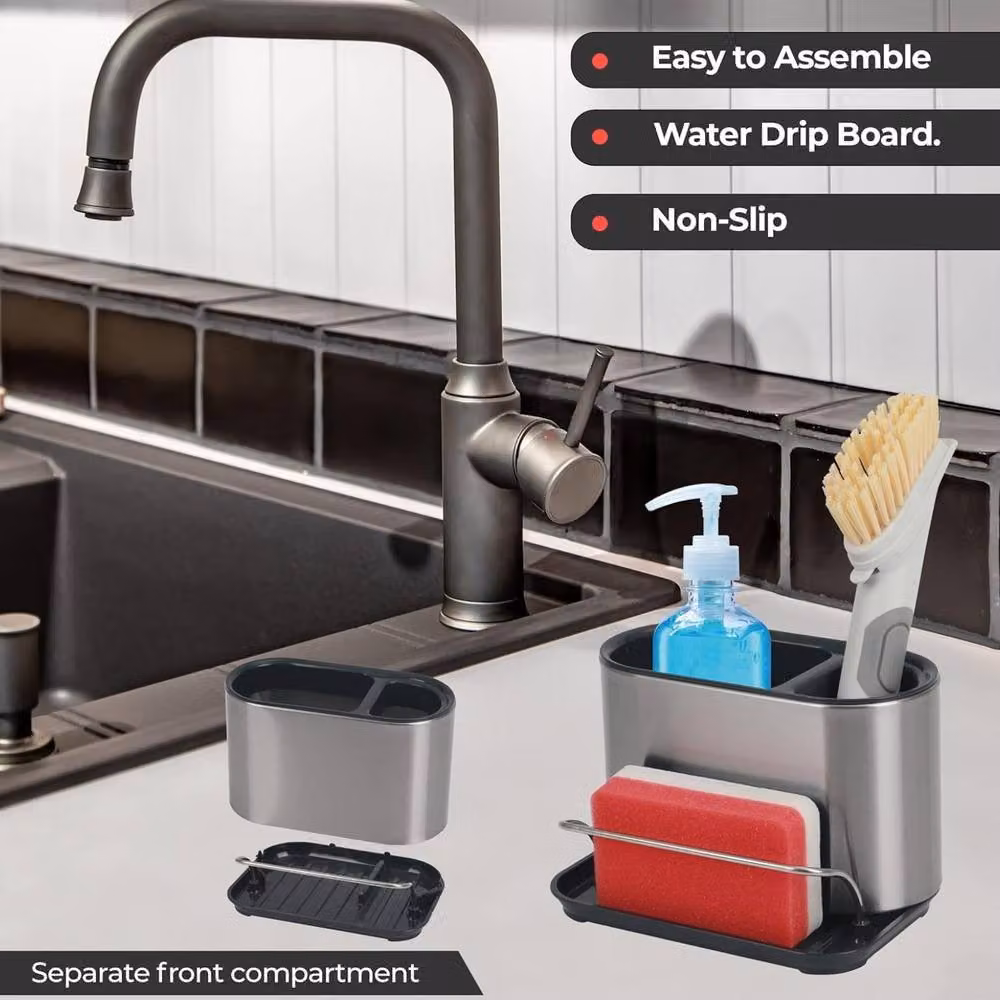 Top 3 Stainless Steel Kitchen Sink Caddy Organiser and Sponge Brush Holder in Silver – 4