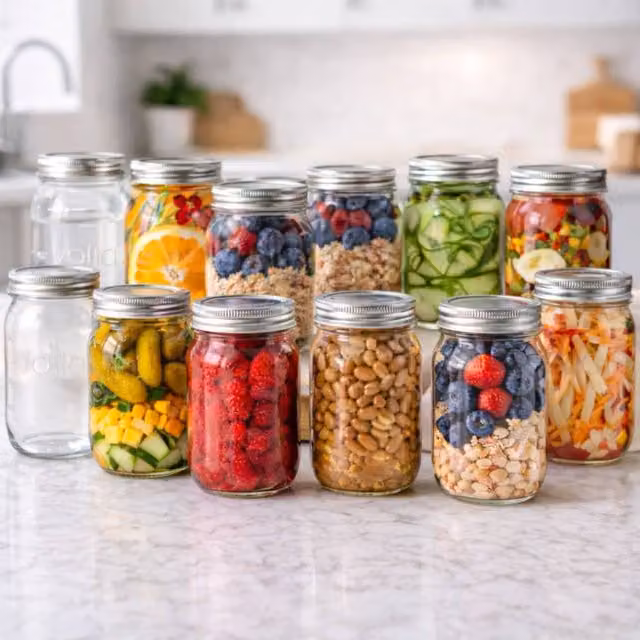 Volila 4 Pack Leakproof Glass Mason Jars with Airtight Lids for Canning, Salads and Oats, 490ml, Clear and Silver