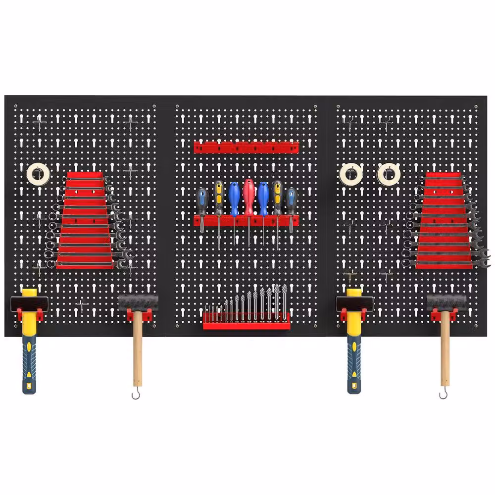 STILVORA Wall-Mounted Steel Tool Storage Organiser with Pegboards in Black, W/H: 120 x 30 cm – 4
