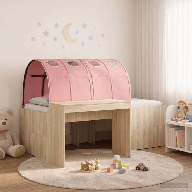 Berkfield Home 3-Piece Bed with Tunnel in Sonoma Oak and Pink Engineered Wood – 1