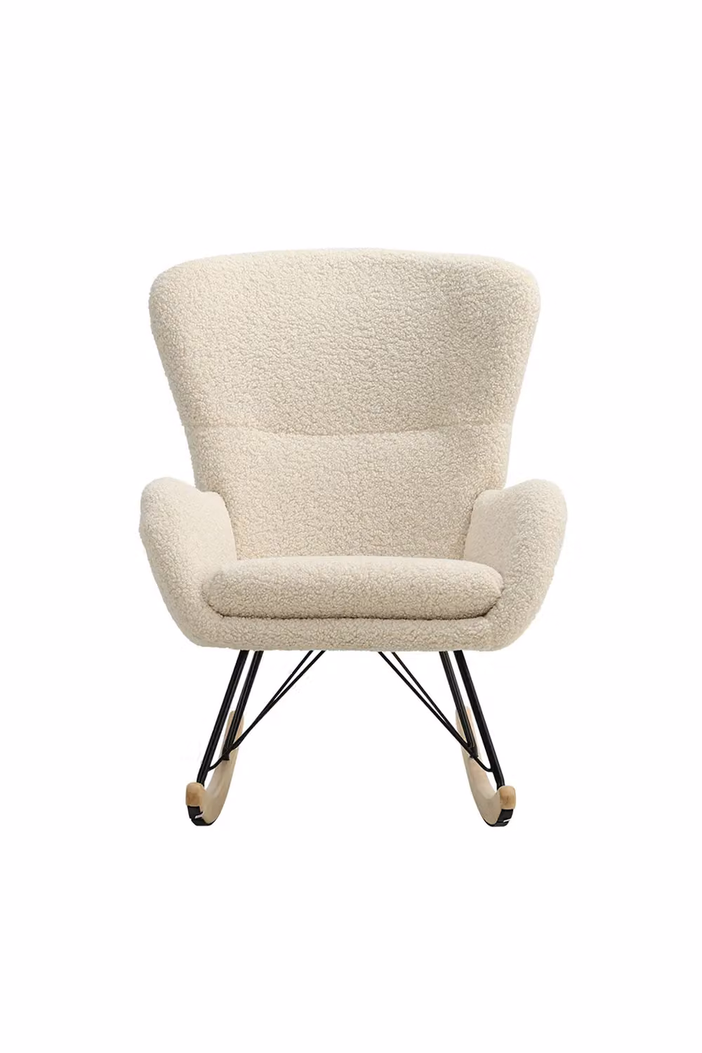 Livingandhome Modern Bouclé Fabric Rocking Chair with Armrests in Beige – 2